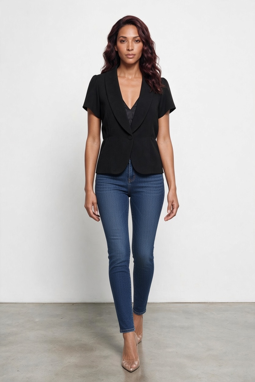 White House Black Market Short Sleeve Blazer Size L Black Peplum Jacket